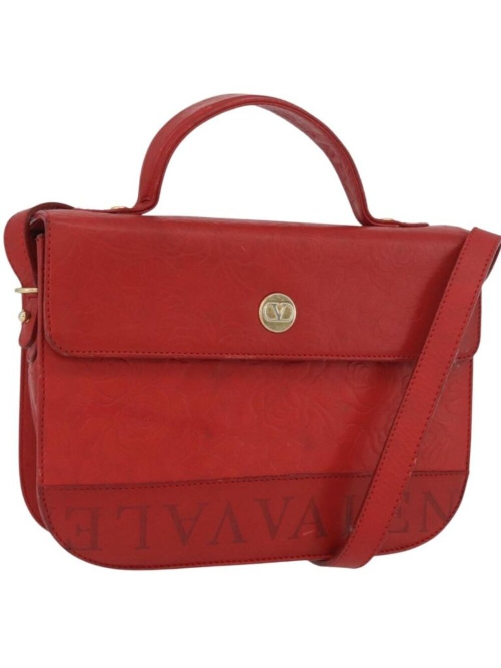 VALENTINO Shoulder Bag Leather Red Gold